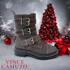 🔥🔥🔥 Vince Camuto BOBETTE 3 Strap Grey Suede Moto Combat